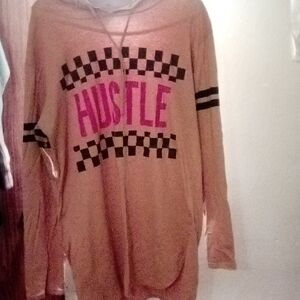 On Fire_ Tan Drawstring Hood Tee Ft. Red Hustle Graphic